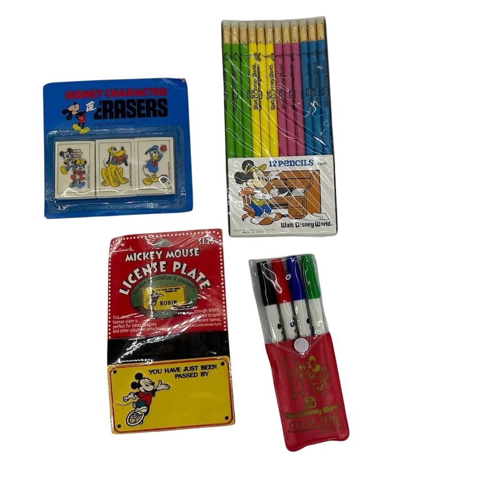 Vintage Disney Parks Souvenir Bundle 1980s Collectibles Pens Erasers Pencils NIP